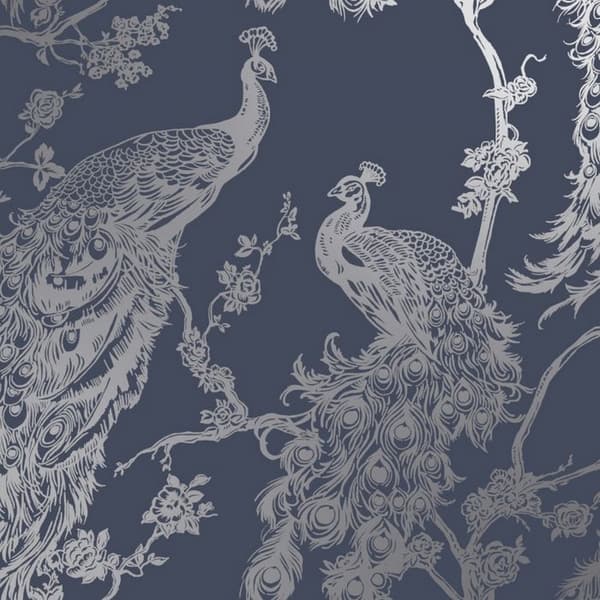 Holden Décor Glistening Peacock Wallpaper Navy One Size