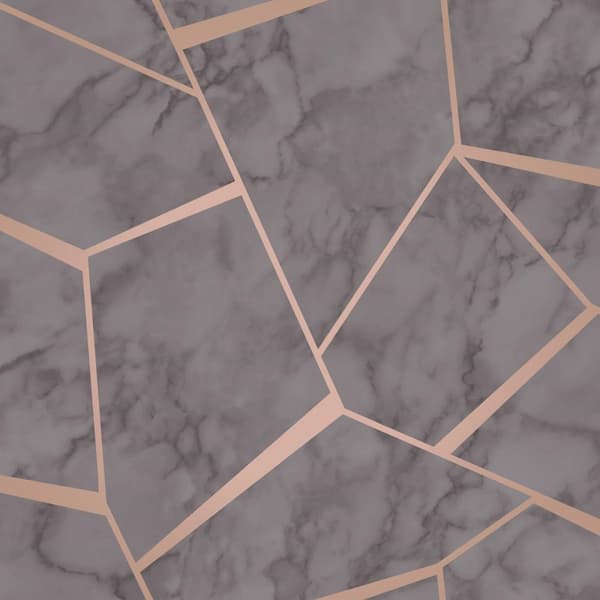 Fine Decor Fraktal marmor Geometrisk tapet Charcoal Grey/Copper 10m x 52cm