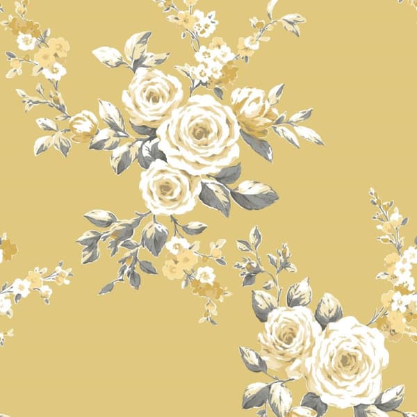 Muriva Catherine Lansfield Canterbury Floral Wallpaper Ochre Yellow One Size