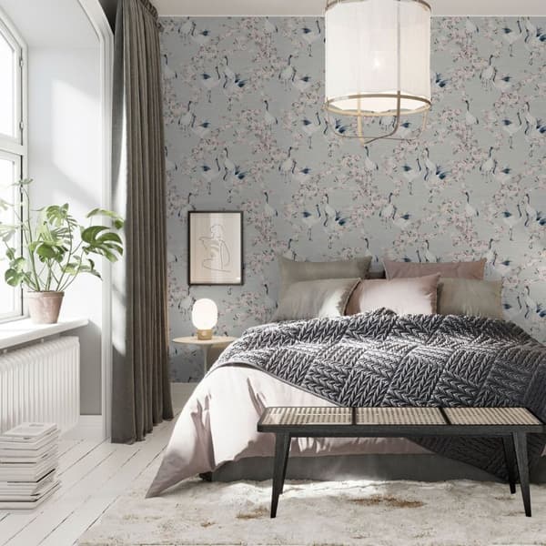 Arthouse Blossom Crane Textured Wallpaper