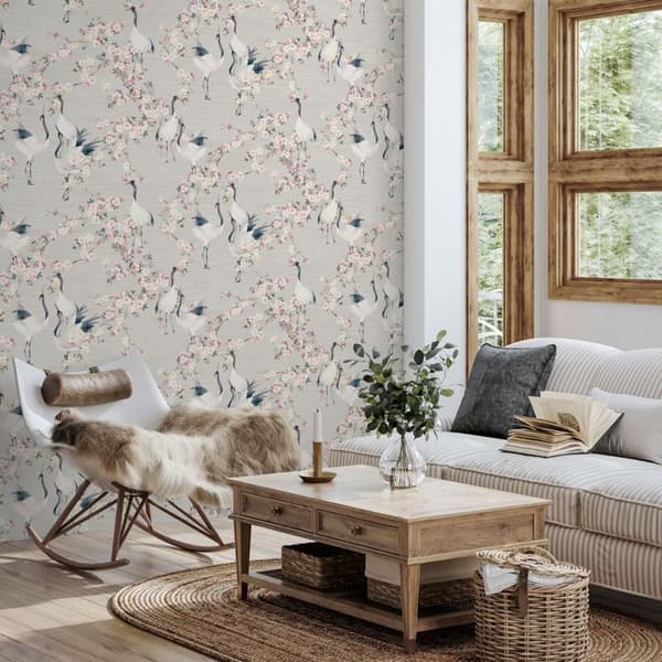 Arthouse Blossom Crane Textured Wallpaper