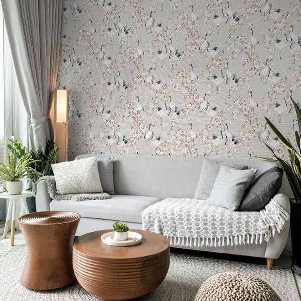 Arthouse Blossom Crane Textured Wallpaper