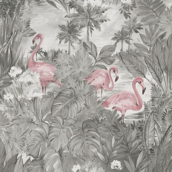 Holden Décor Amazonia Sarasota Wallpaper Grey/Pink 10m x 53cm