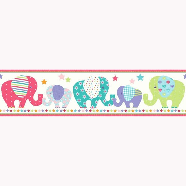 Patchwork elefant tapetgräns White/Pink/Green One Size