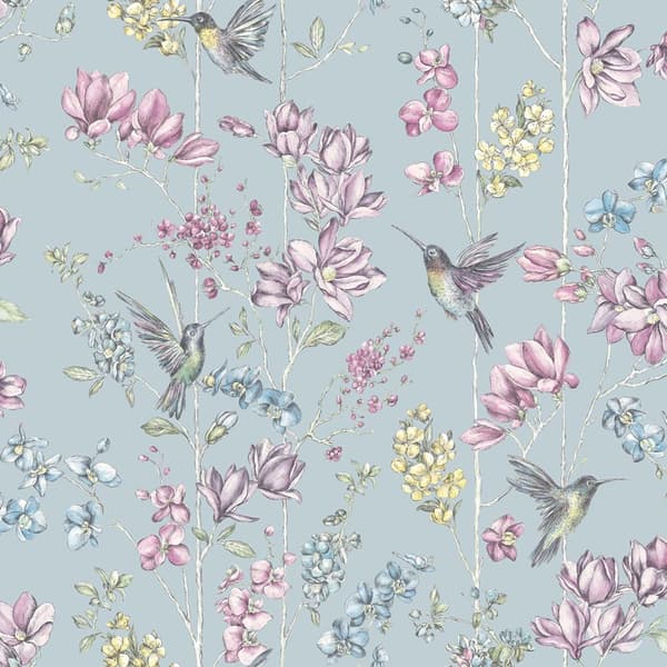 Holden Décor Floral Charm Hummingbird Wallpaper Duck Egg Blue 10m x 52cm