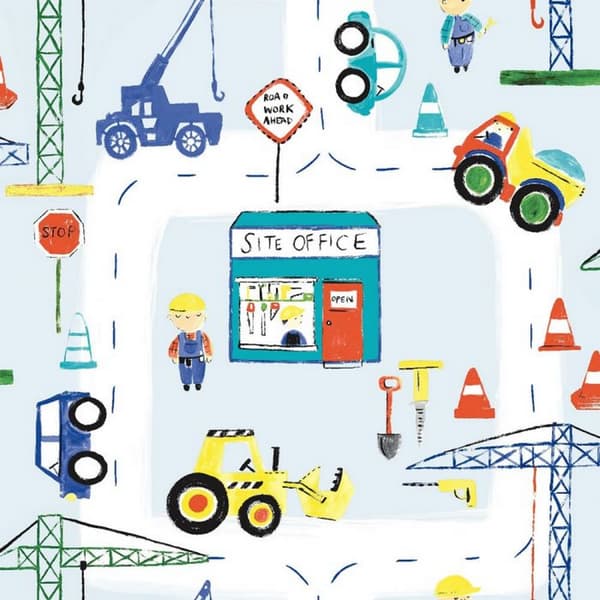 Holden Décor Road Works Ahead Construction Wallpaper Blue 10m x 52cm