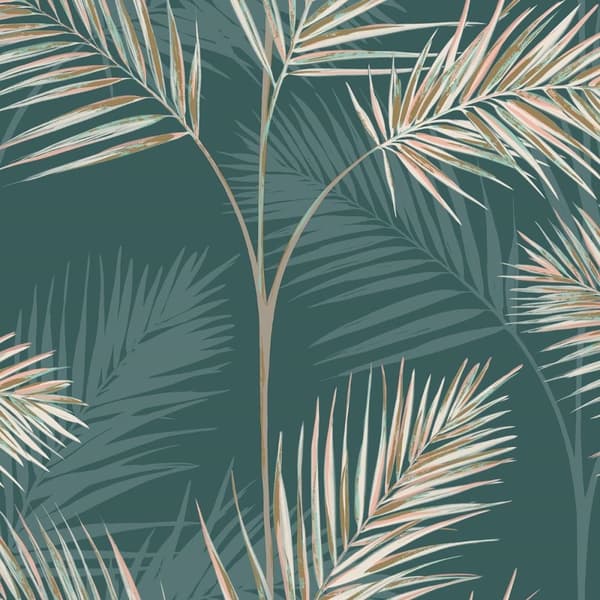 Fine Decor South Beach Palm Leaf Wallpaper Emerald Green One Size