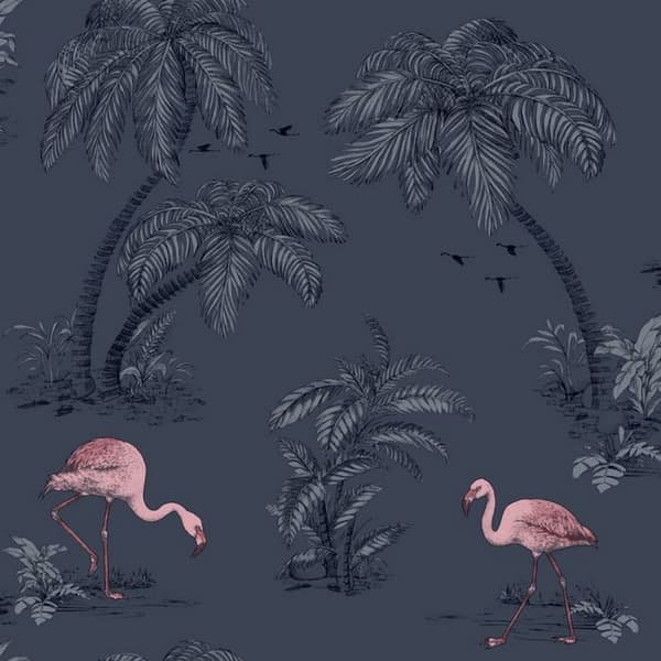 Holden Décor Lake Flamingo Wallpaper Dark Blue/Pink 32.8ft x 20.5in