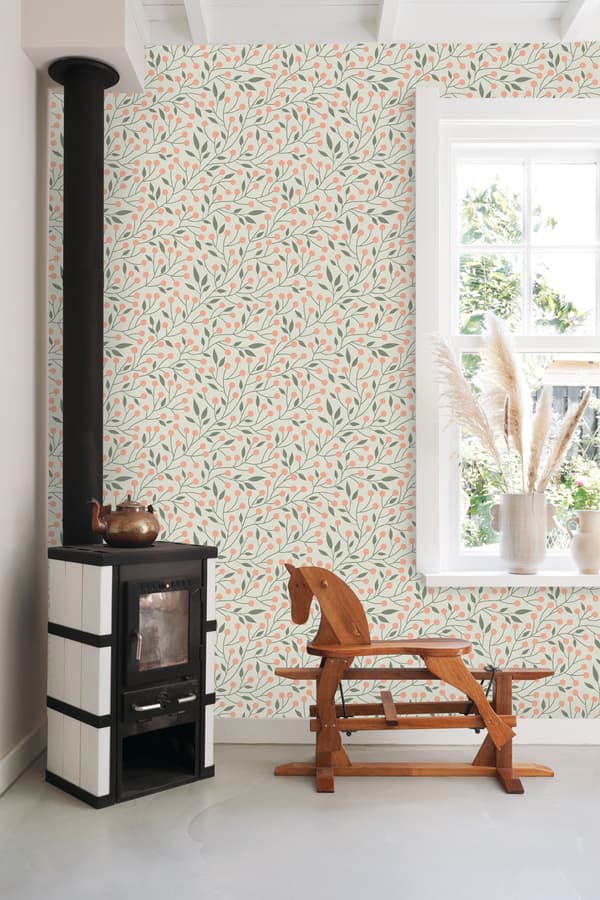 ESTAhome tapet blommönster grågrönt och persikofärgat 0.53 x 10.05 m