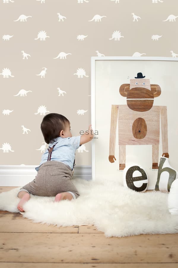 ESTAhome tapet dinosaurier beige 53 cm x 10,05 m