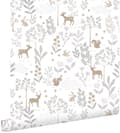 Miniatyrbild 1 av 8: ESTAhome tapet skog med skogsdjur syrénlila och beige 53 cm x 10,05 m