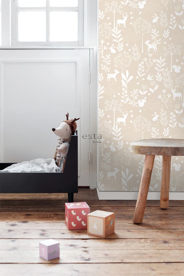 ESTAhome tapet skog med skogsdjur beige 53 cm x 10,05 m