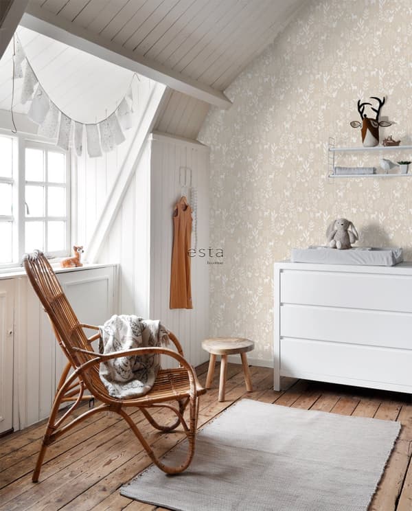 ESTAhome tapet skog med skogsdjur beige 53 cm x 10,05 m