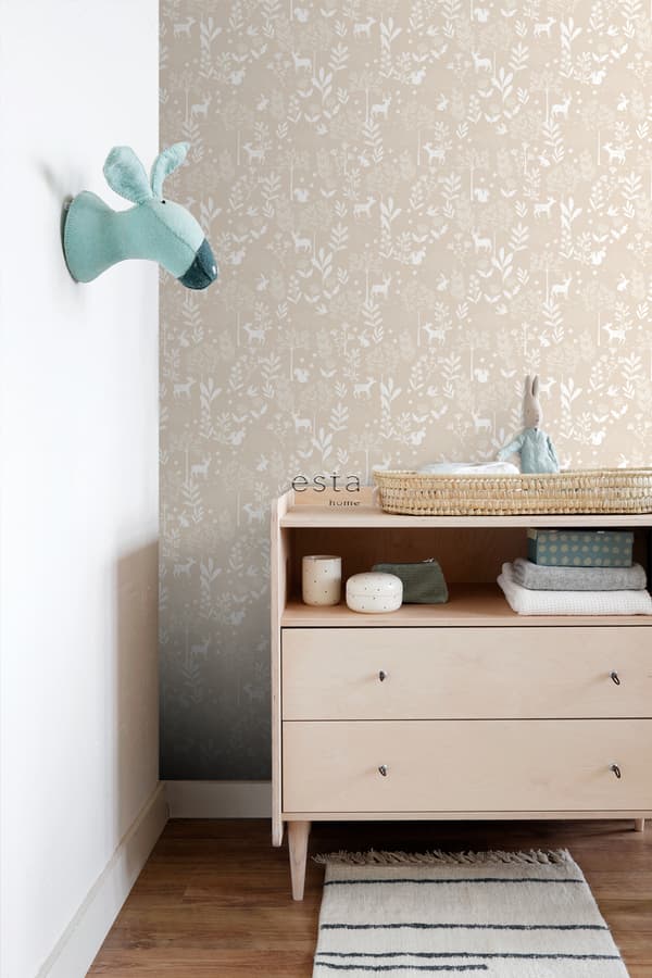 ESTAhome tapet skog med skogsdjur beige 53 cm x 10,05 m