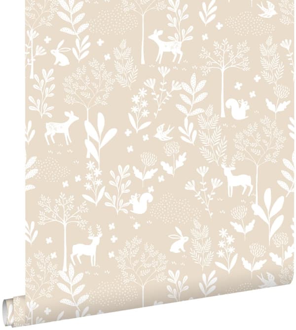 ESTAhome tapet skog med skogsdjur beige 53 cm x 10,05 m