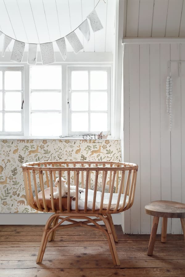 ESTAhome tapet skov med skovdyr off-hvidt og beige 53 cm x 10,05 m