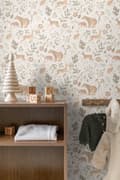 Miniatyrbillede 2 af 8: ESTAhome tapet skov med skovdyr off-hvidt og beige 53 cm x 10,05 m