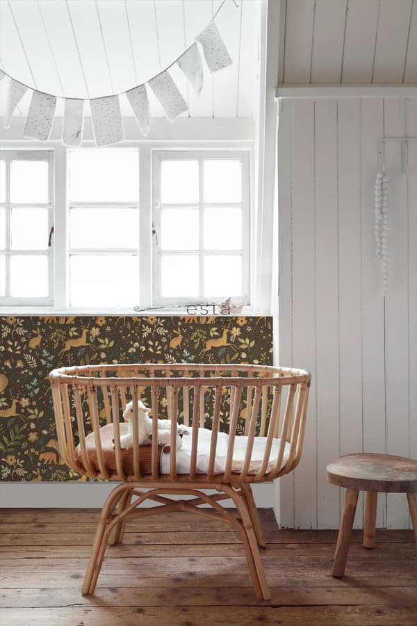 ESTAhome tapet skov med skovdyr brunt og beige 53 cm x 10,05 m