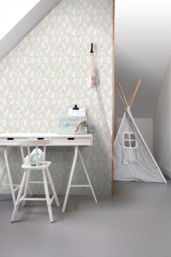 ESTAhome tapet blommor milt rosa och grönt 53 cm x 10,05 m