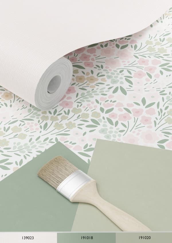ESTAhome tapet blommor milt rosa och grönt 53 cm x 10,05 m