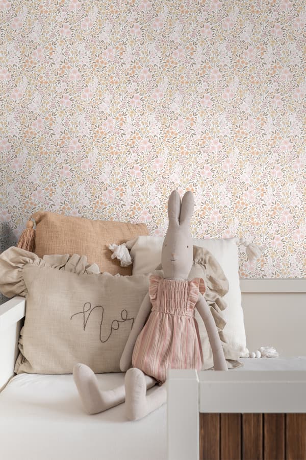 ESTAhome tapet blomster skinnende lyserødt og beige 53 cm x 10,05 m