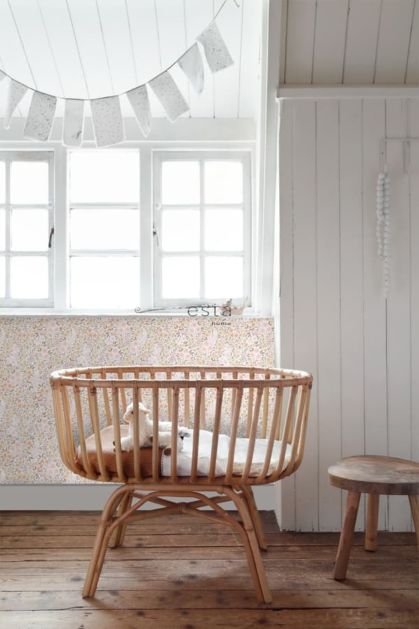 ESTAhome tapet blomster skinnende lyserødt og beige 53 cm x 10,05 m