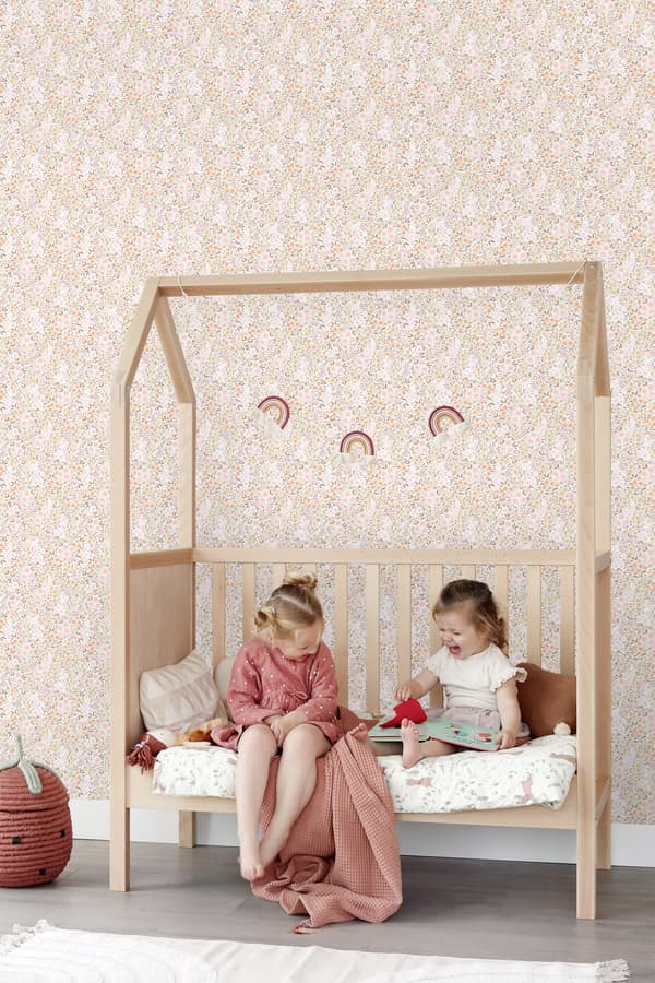 ESTAhome tapet blomster skinnende lyserødt og beige 53 cm x 10,05 m
