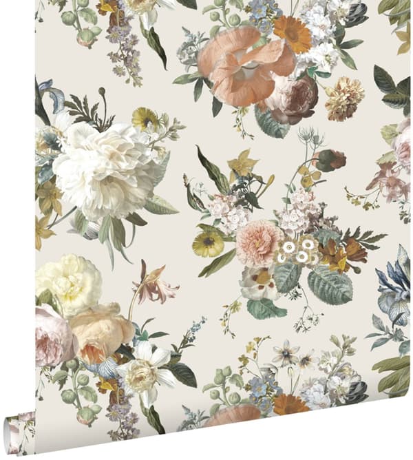 ESTAhome tapet vintage blommor beige 53 cm x 10,05 m