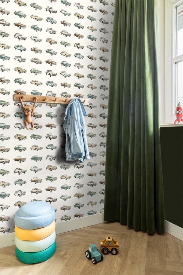 ESTAhome tapet vintage biler beige 53 cm x 10,05 m
