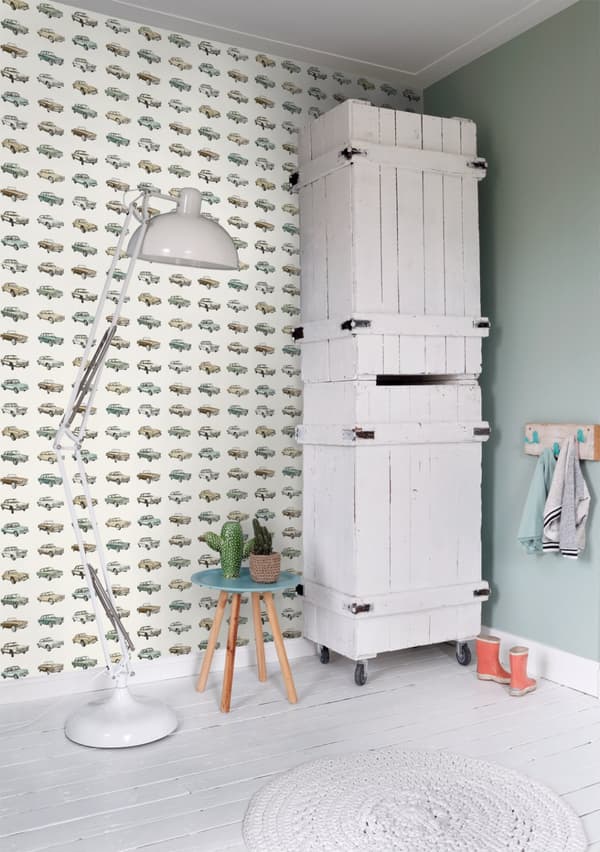 ESTAhome tapet vintage biler beige 53 cm x 10,05 m
