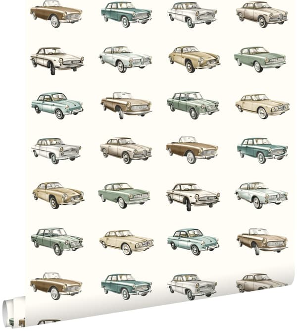ESTAhome tapet vintage biler beige 53 cm x 10,05 m