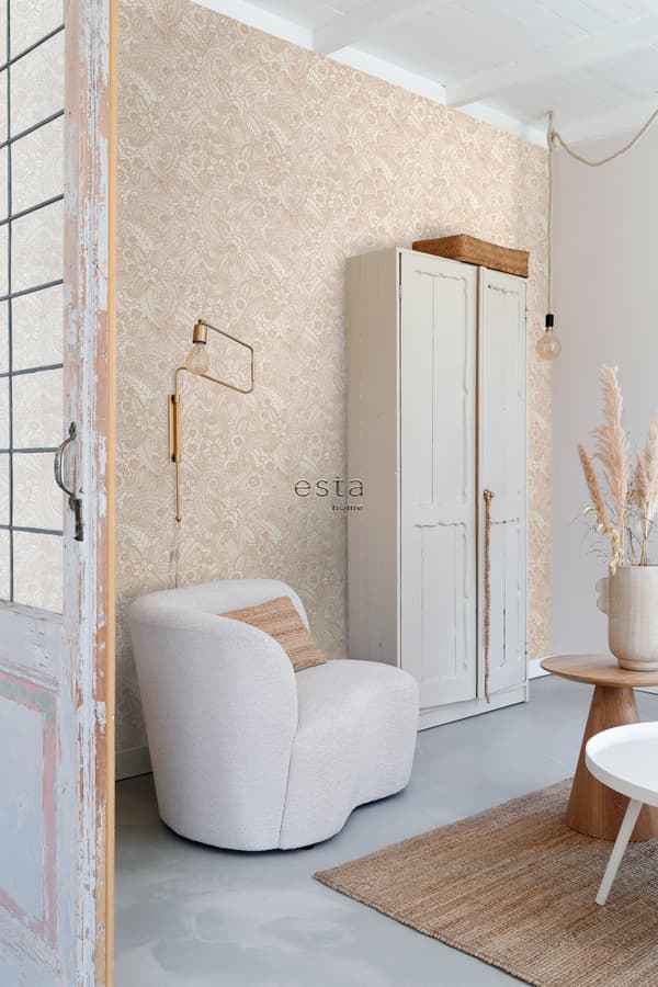 ESTAhome tapet pennteckning av blommor beige 53 cm x 10,05 m