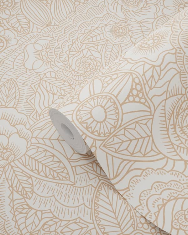 ESTAhome tapet pennteckning av blommor beige 53 cm x 10,05 m