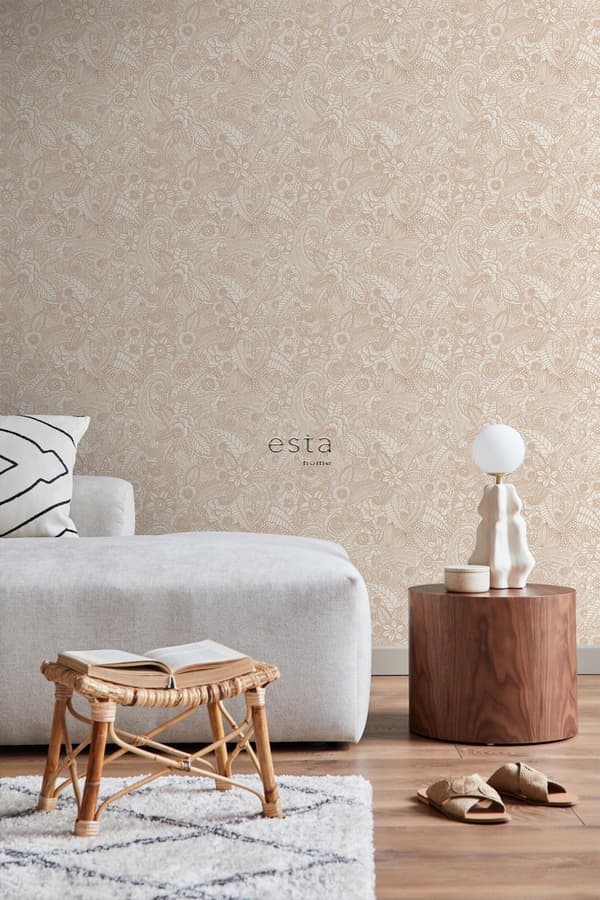 ESTAhome tapet pennteckning av blommor beige 53 cm x 10,05 m