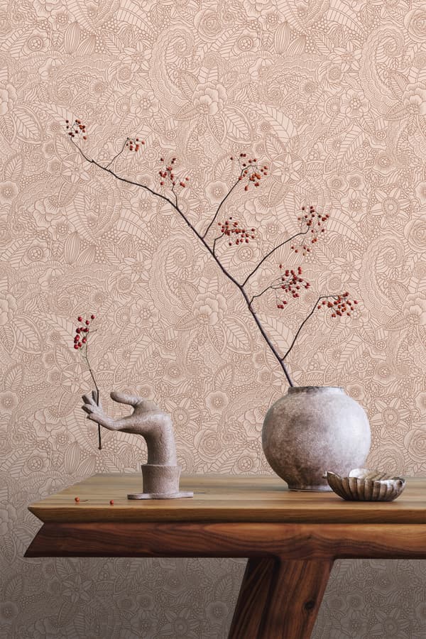 ESTAhome tapet blomstertegning terracotta pink 53 cm x 10,05 m