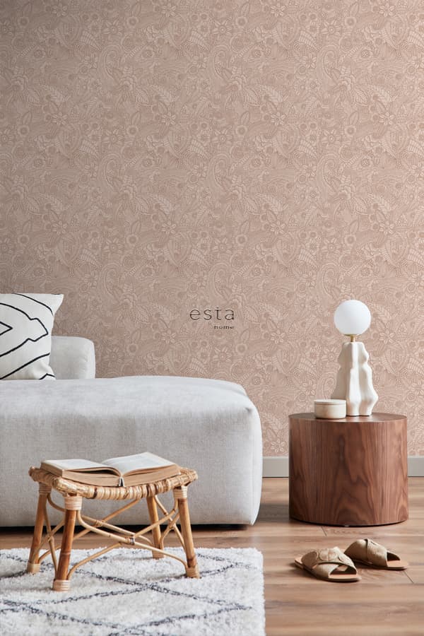 ESTAhome tapet blomstertegning terracotta pink 53 cm x 10,05 m