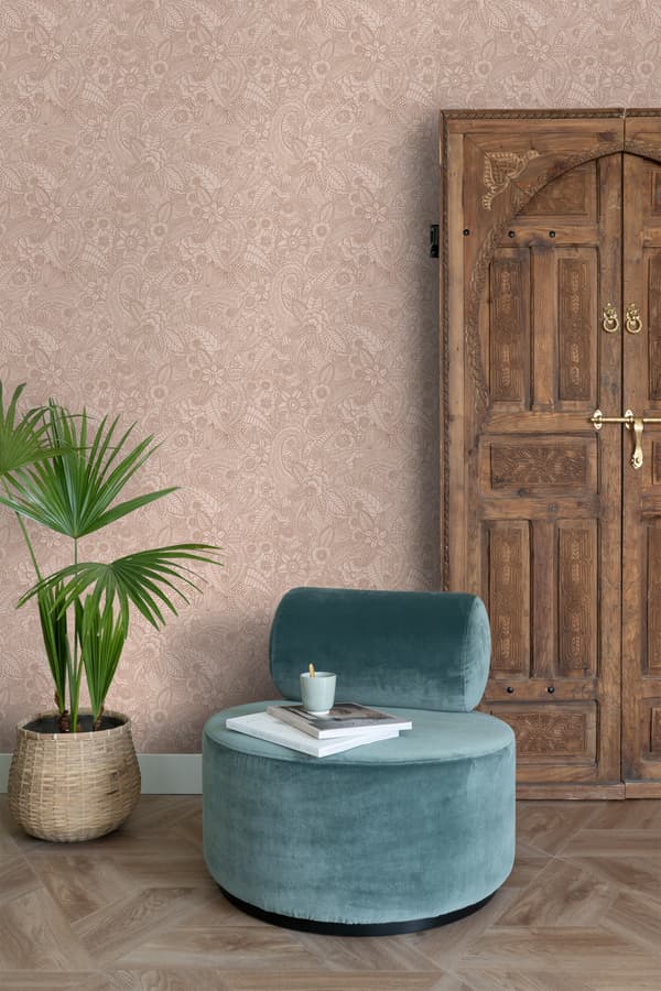 ESTAhome tapet blomstertegning terracotta pink 53 cm x 10,05 m