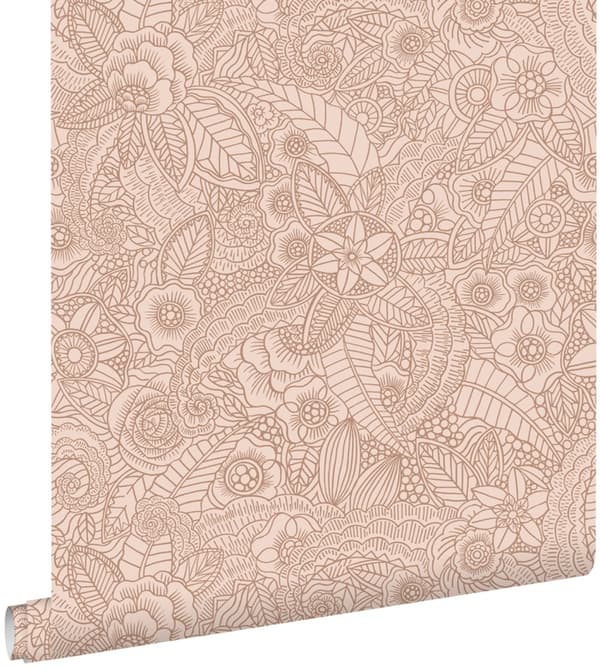 ESTAhome tapet pennteckning av blommor terrakotta rosa 53 cm x 10,05 m