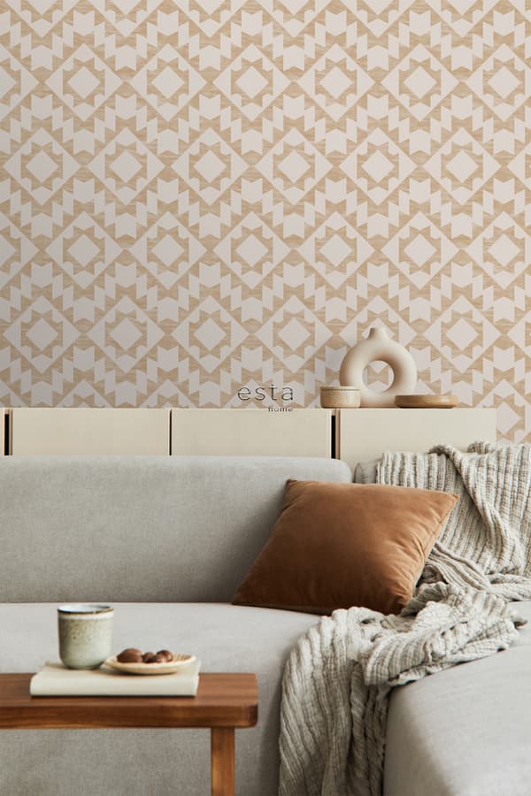 ESTAhome tapet matta med Marrakech Ibiza aztekmönster beige 53 cm x 10,05 m