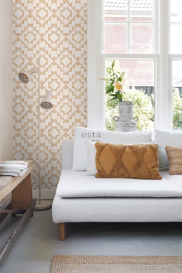 ESTAhome tapet matta med Marrakech Ibiza aztekmönster beige 53 cm x 10,05 m