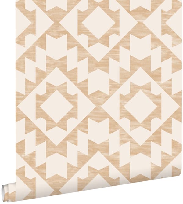 ESTAhome tapet matta med Marrakech Ibiza aztekmönster beige 53 cm x 10,05 m