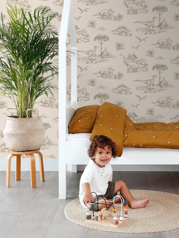 ESTAhome tapet dinosaurier beige 0,53 x 10,05 m