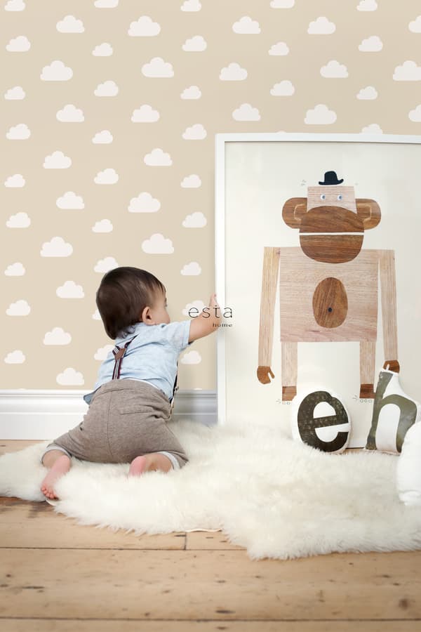 ESTAhome tapet små moln beige 0.53 x 10.05 m