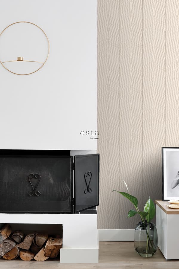 ESTAhome tapet fiskbensmönster sandfärgad och beige 0.53 x 10.05 m