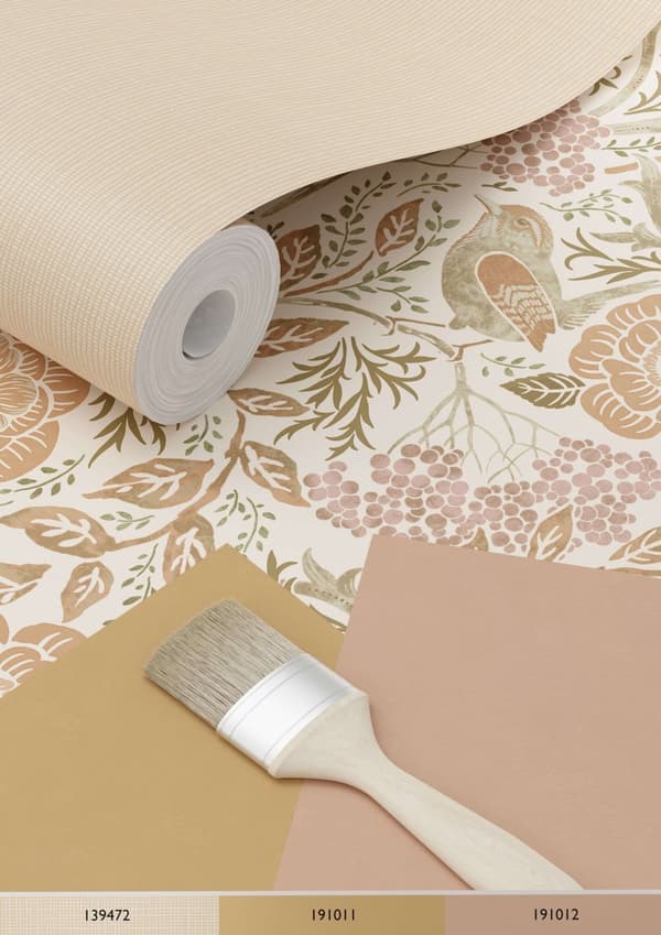 ESTAhome tapet blomster og fugle i art nouveau sandfarvet, beige og antikrosa 0.53 x 10.05 m