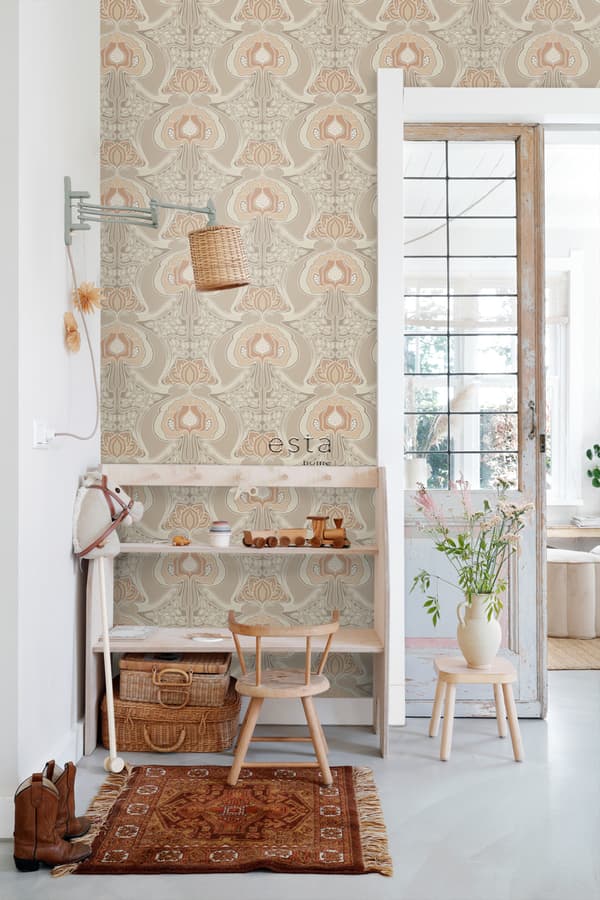ESTAhome tapet blommor art nouveau stil beige 0.53 x 10.05 m