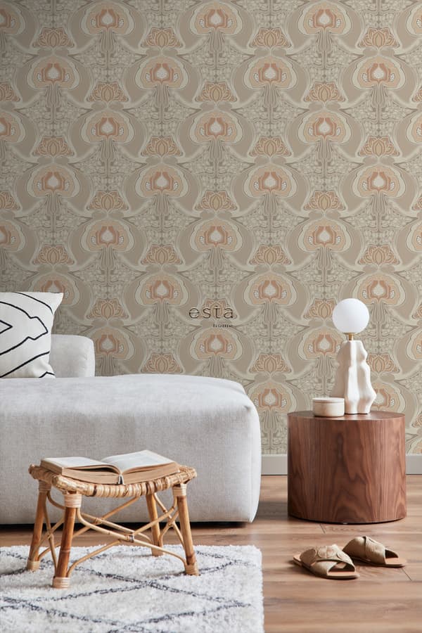 ESTAhome tapet blommor art nouveau stil beige 0.53 x 10.05 m