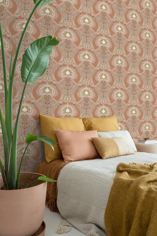 ESTAhome tapet blommor art nouveau stil terrakotta rosa 0.53 x 10.05 m