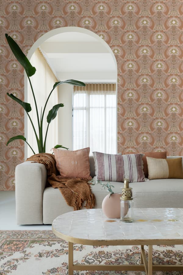 ESTAhome tapet blommor art nouveau stil terrakotta rosa 0.53 x 10.05 m