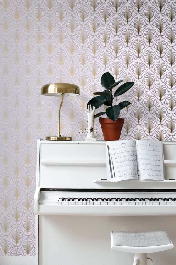 ESTAhome tapet art deco syrénlila och guld 0,53 x 10,05 m